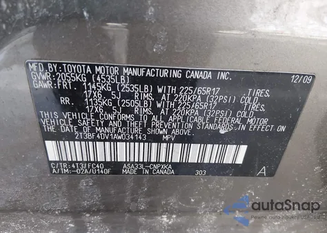 2010 Toyota Rav4 из США, поврежденный, VIN 2T3BF4DV1AW034143